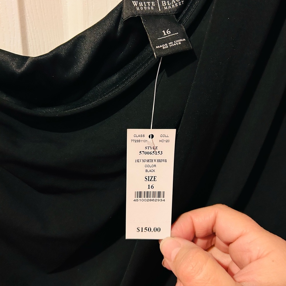 Whbm NWT Black one shoulder jersey dress